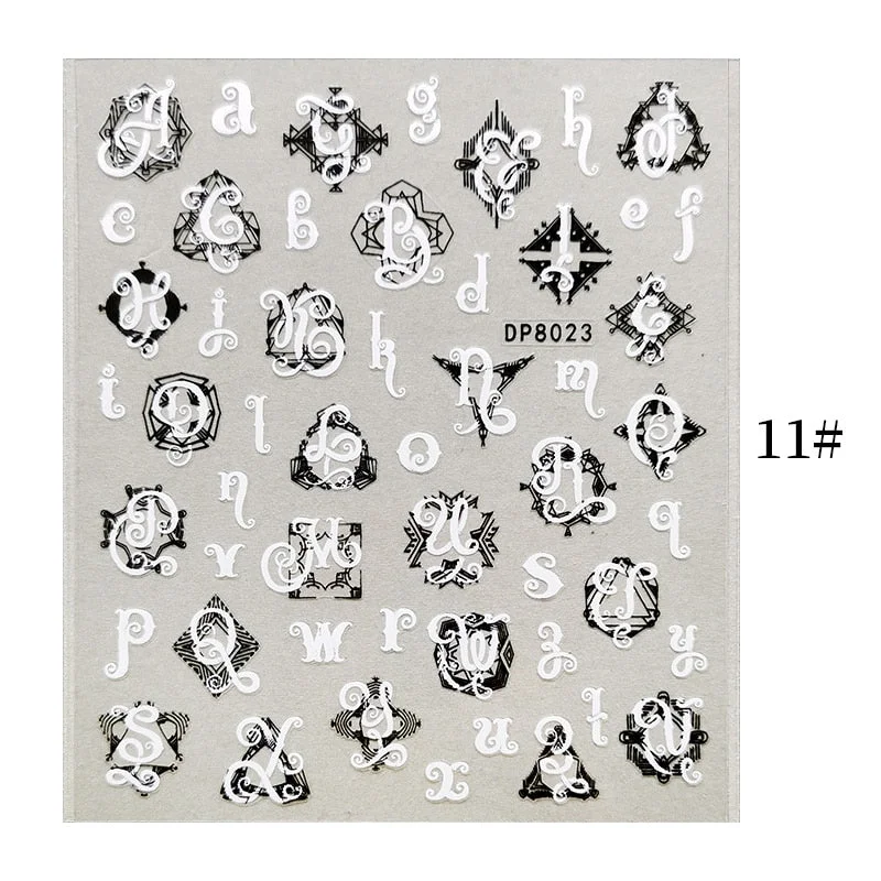 1 Sheet Bronzing Abstract Color Block 3D Nail Sticker Art Letters Design Transfer Sliders Paper DIY Manicuring Wraps