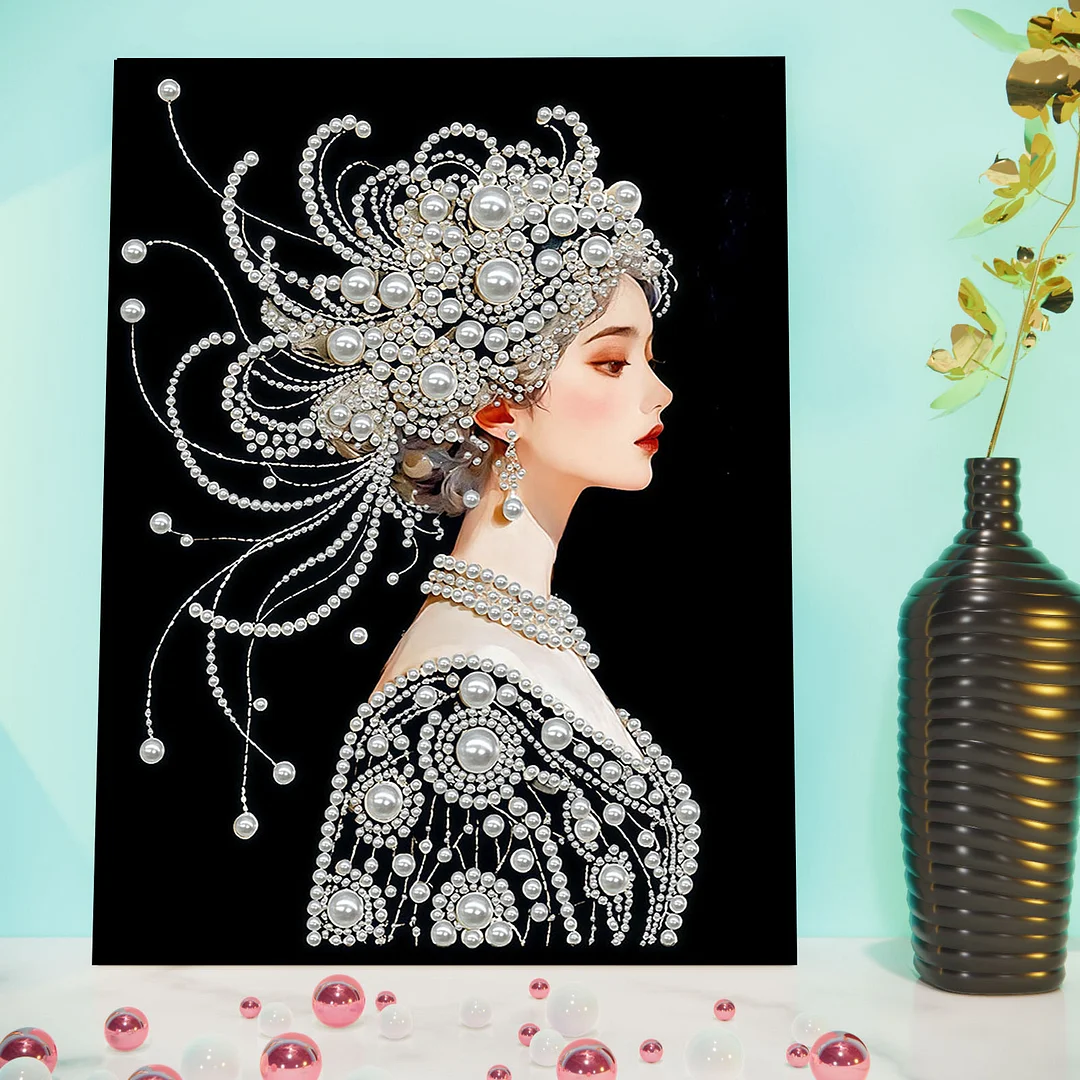 Ancient Girl DIY Pearl Diamond Art Painting Kit with Frame 11.81x15.75in Decor