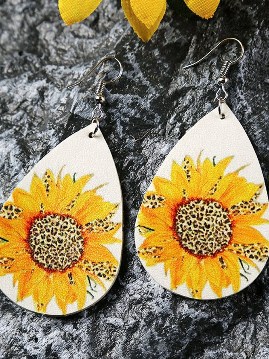 Leopard Sunflower Leather Earrings