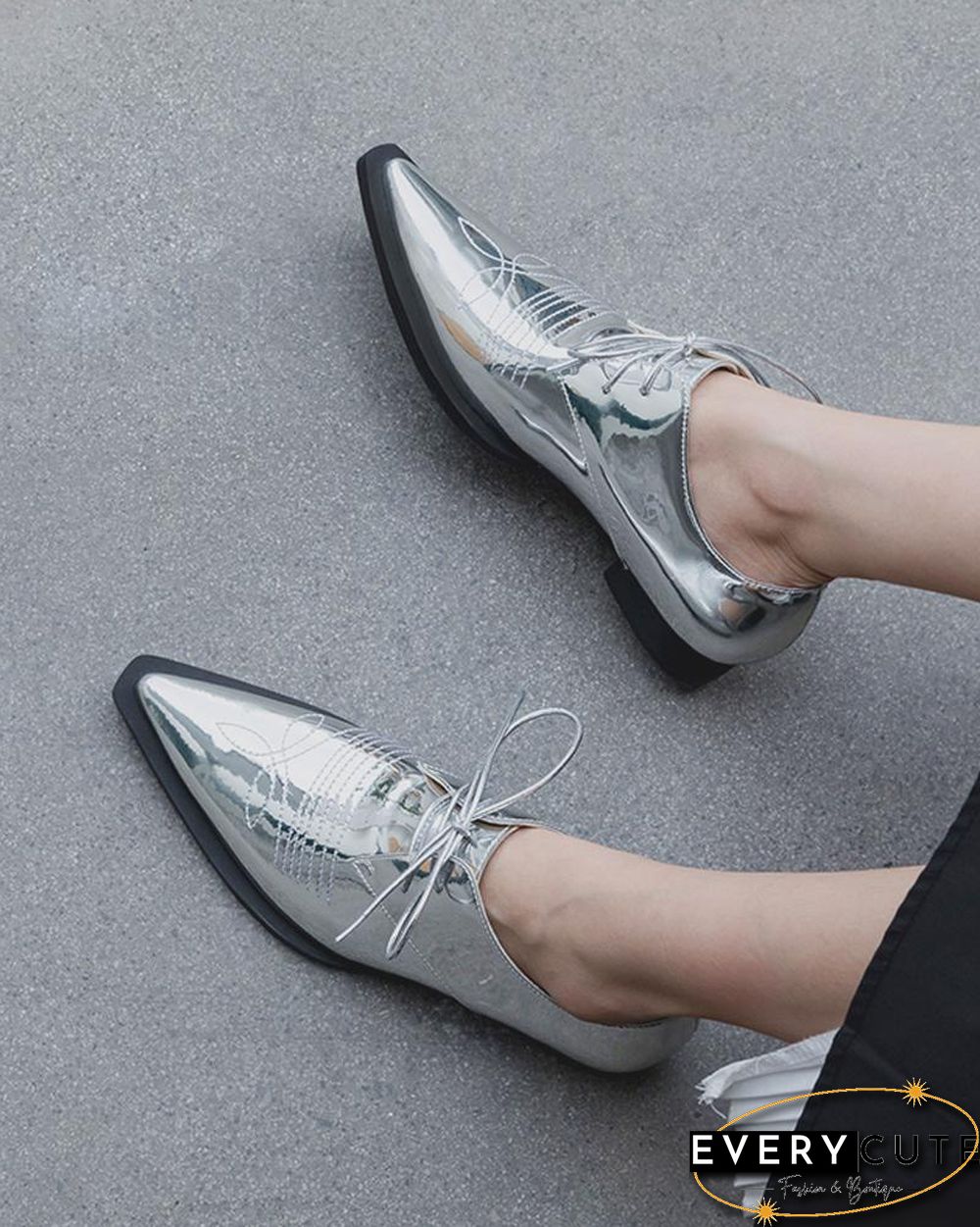 Metallic Pointed Toe Oxfords