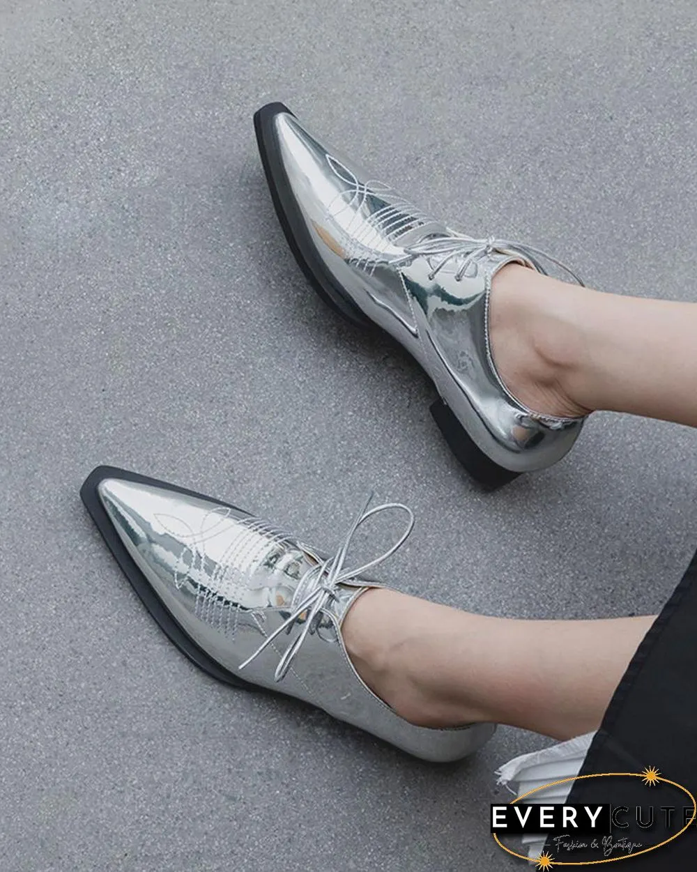 Metallic Pointed Toe Oxfords