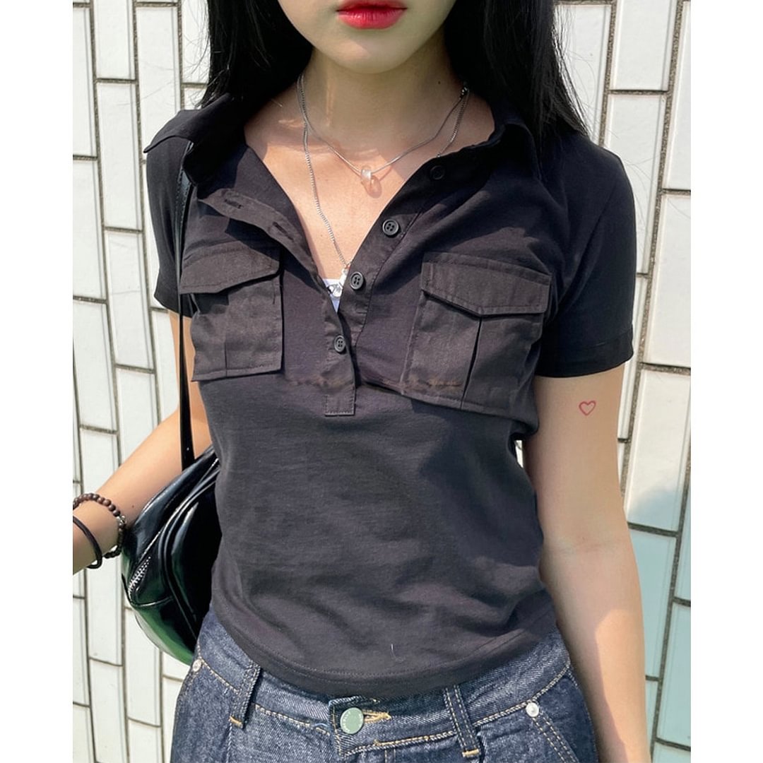 Woherb Shirts Women Casual Tshirt Woman Turndown Collar Pocket Loose Tees Tops Ropa Mujer Korean Summer Chic White Y2k T-shirts