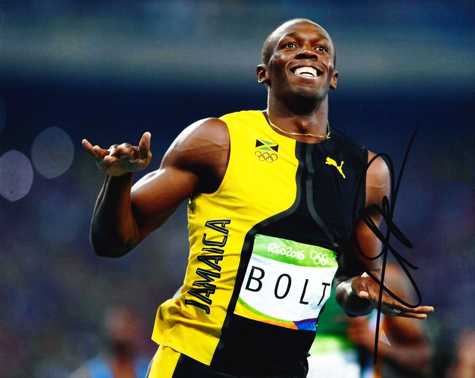 Usain Bolt Signed 10X8 Photo Poster painting DISPLAY Olympic Legend JAMAICA AFTAL COA (W)