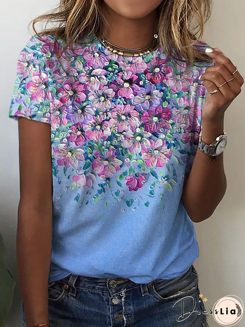 Floral Crew Neck Casual Short sleeve T-Shirt