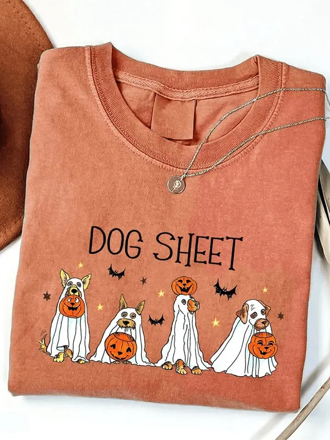 Women's Dog Sheet Halloween Round Neck Sweater 