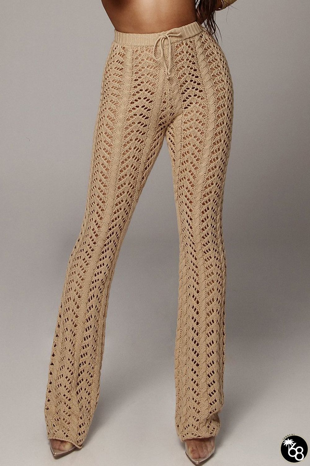 Camel Celebrities Solid Hollowed Out Patchwork Straight High Waist Straight Solid Color Bottoms | 168DEAL