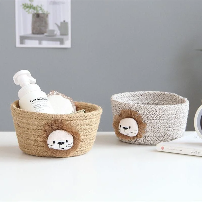 Cotton Rope Storage Baskets With Animals Shape Baby Dirty Clothes Laundry Basket Handmade Weaving Desktop Sundries Organizer Box