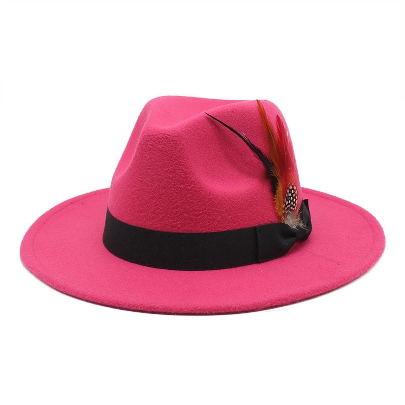 Bow Feather Top Hat Autumn And Winter Big Brim Hat Fashionable Men’s And Women’s Cashmere Felt Hat Style New Hats