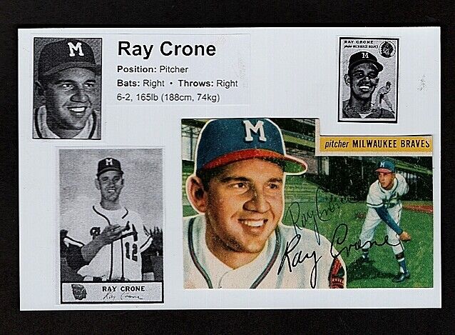 1956 RAY CRONE-MILWAUKEE BRAVES AUTOGRAPHED Photo Poster painting