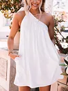 Solid Color One-Shoulder Loose Casual Mini Dress
