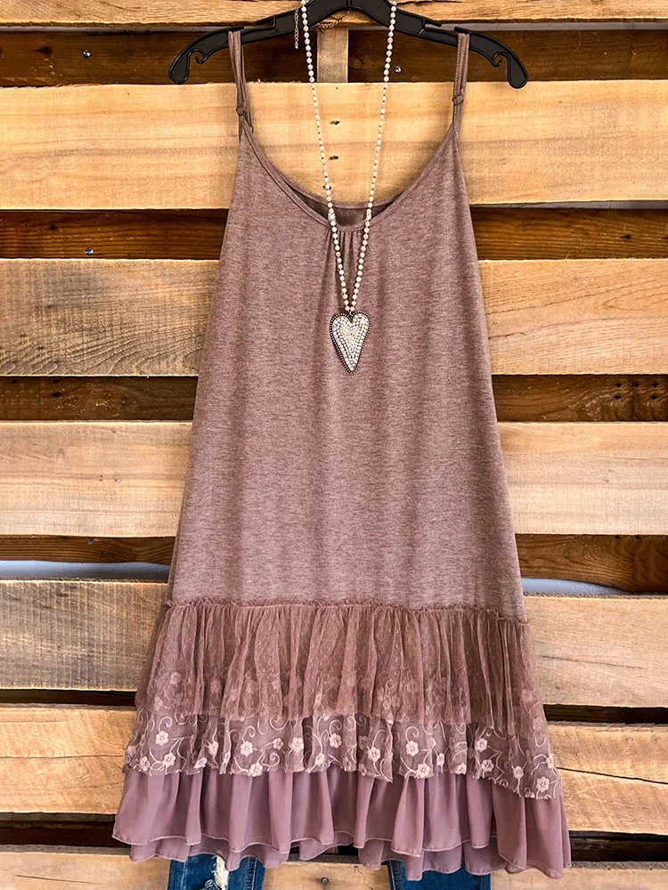 Women's Vintage Lace Floral Embroidery Art Slip Dress