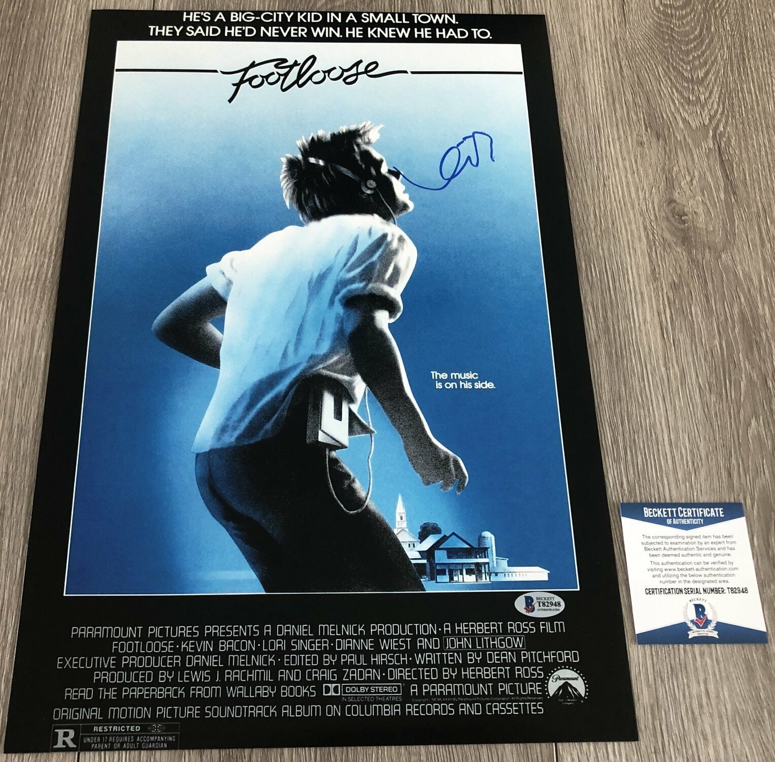 KEVIN BACON SIGNED FOOTLOOSE 12x18 Photo Poster painting POSTER w/EXACT PROOF & BECKETT BAS COA