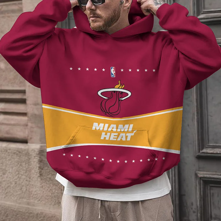 Miami Heat  Printed Hooded Pocket Pullover Hoodie