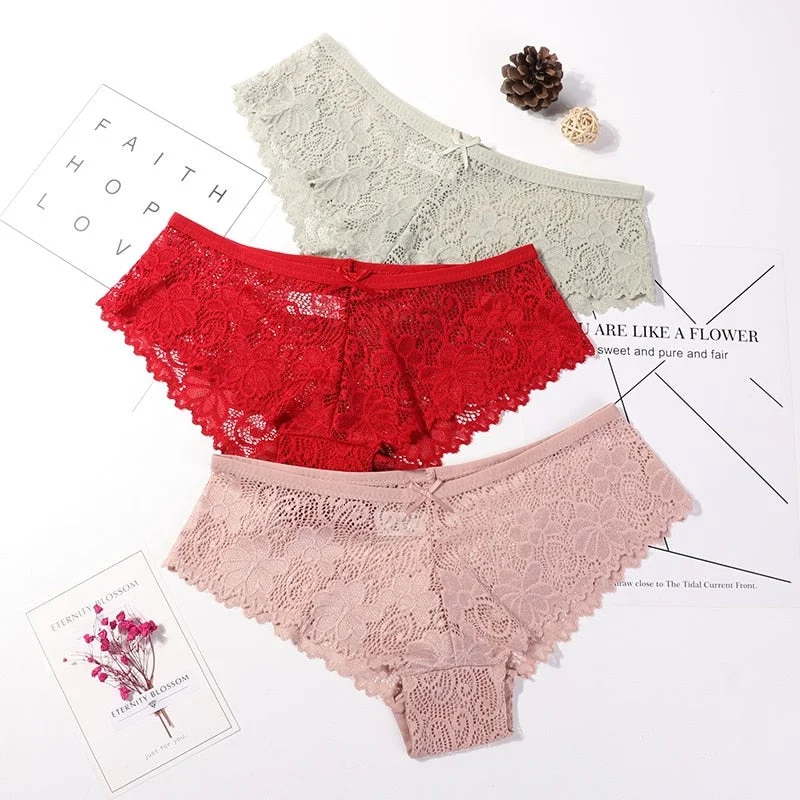 3 Pcs Panties For Woman Underwear Sexy Lace Breathable Female Panty Transparent Briefs Sexy Underwear Women High Quality 2020