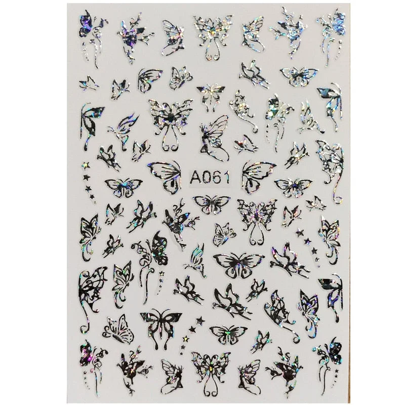 Holographic Butterfly Designs Sticker Nail Decal DIY Slider for Manicure Nail Art Watermark Manicure Decor-Nail Inspo