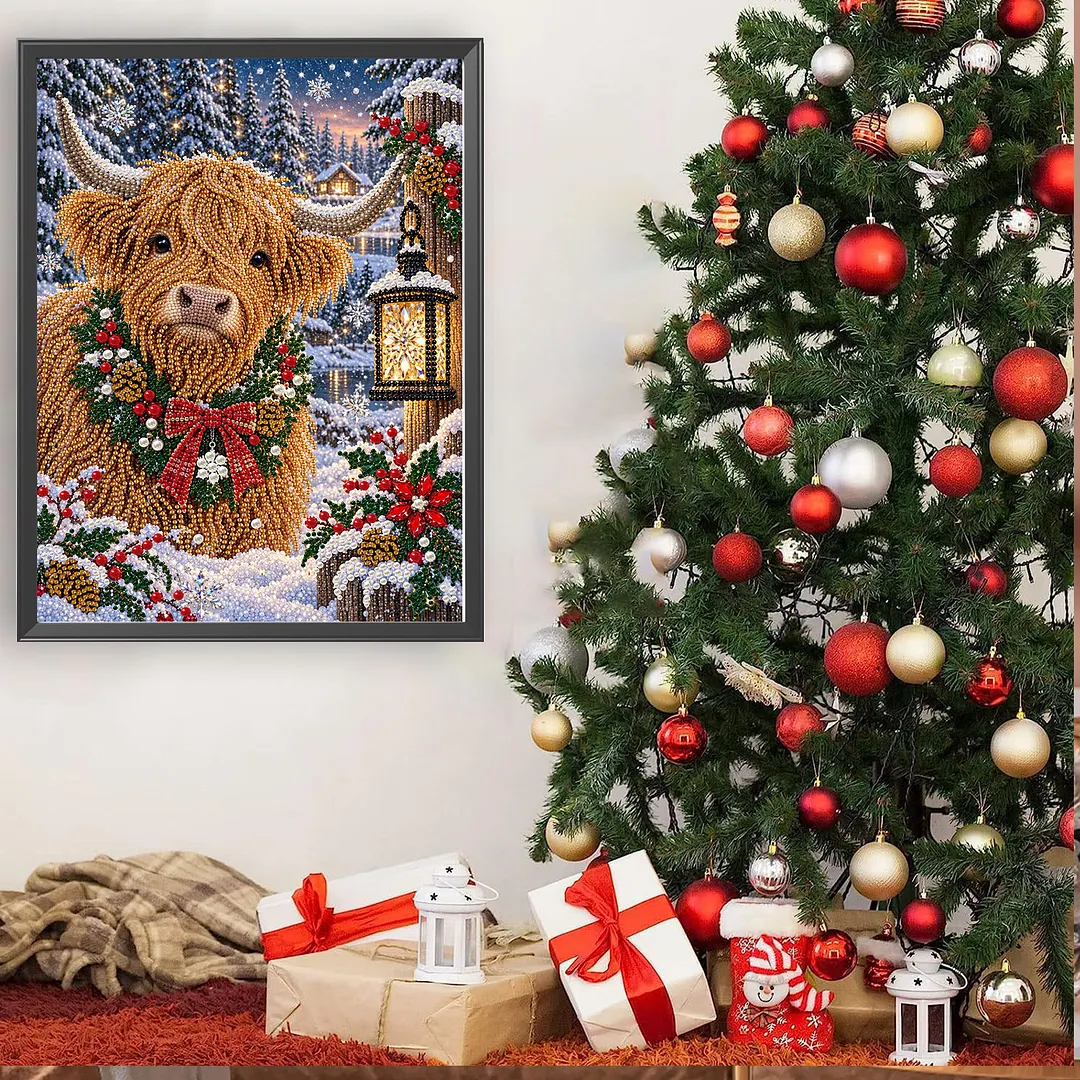 Pearl Diamond Painting Kit Scottish Scotland Celtic Cow Christmas 11.81x15.75in