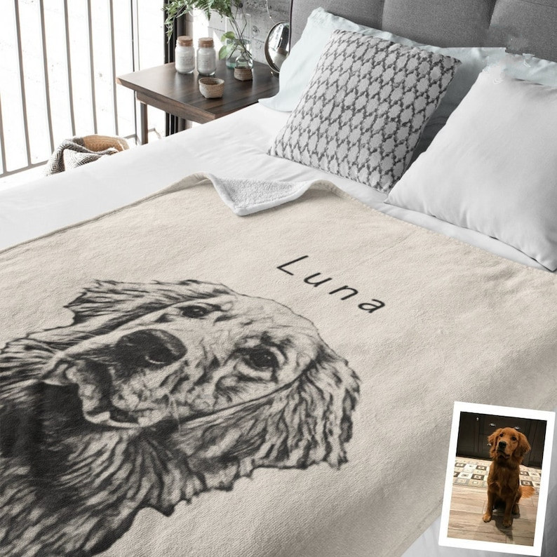 Custom Pet Pen Art Portrait Blanket, Personalized Dog Photo Throw ...