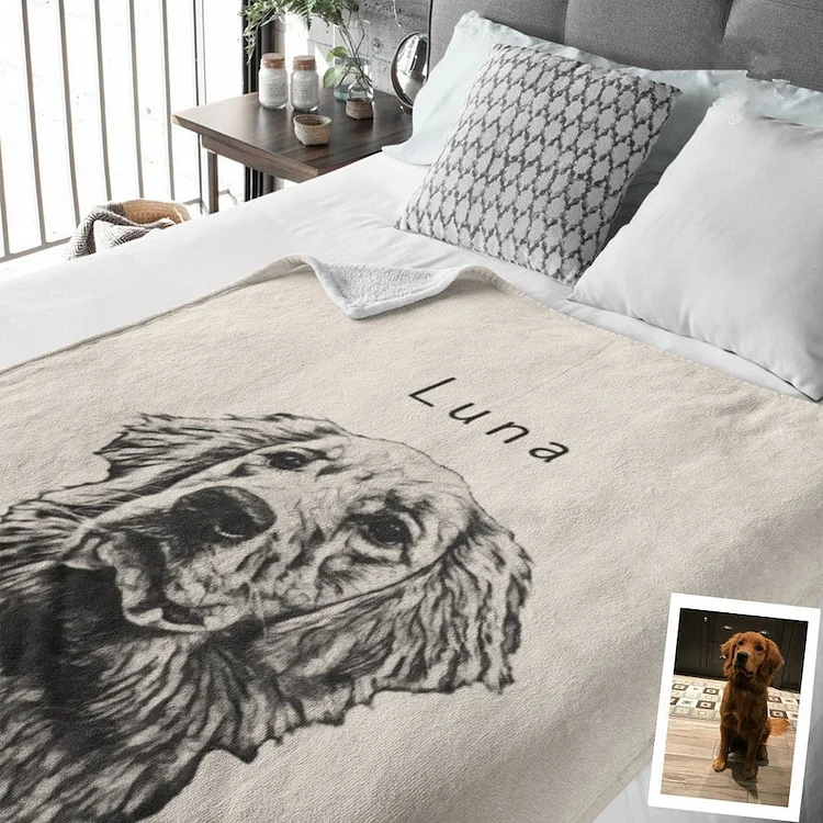 Custom Pet Pen Art Portrait Blanket, Personalized Dog Photo Throw Blanket, 21 Color Option[personalized name blankets][custom name blankets]