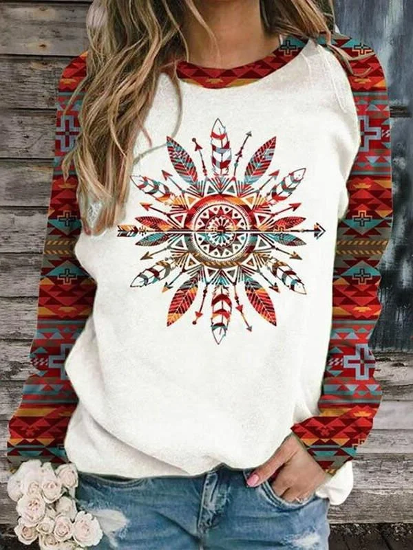 Women Long Sleeve Scoop Neck Floral Printed Graphic Top
