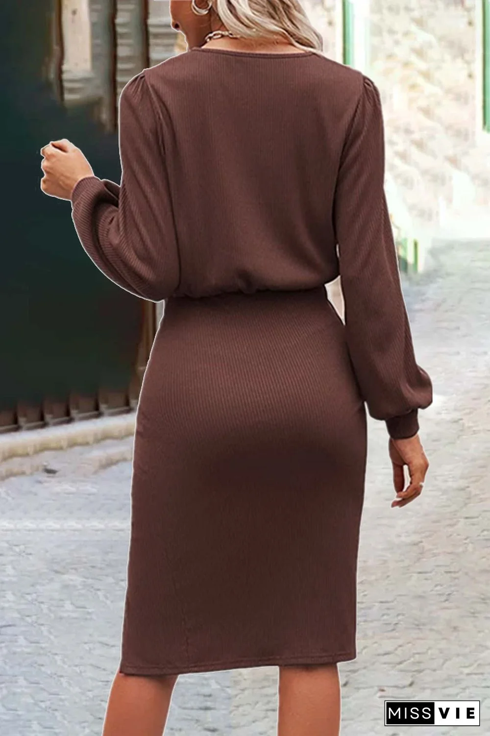 Fashion Solid O Neck One Step Skirt Dresses(6 Colors)