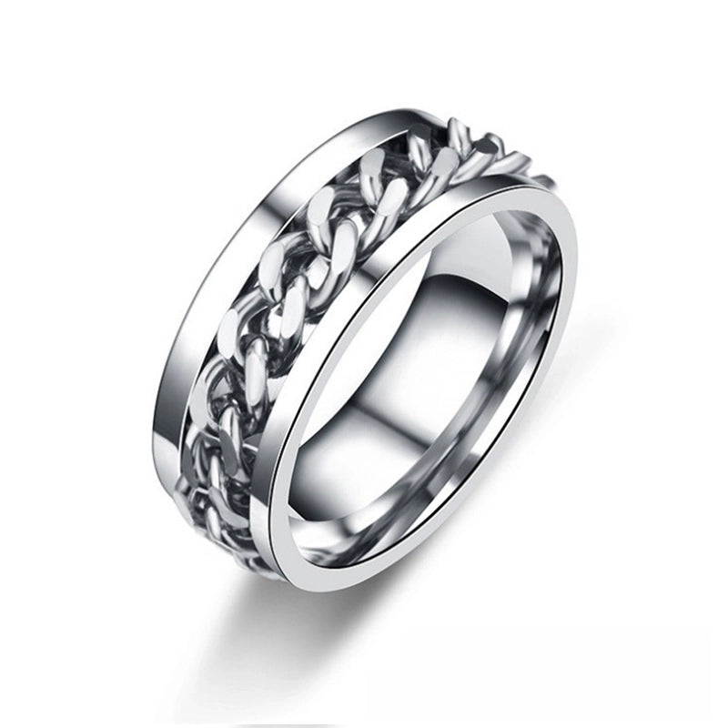 Rotating Ring Chain Finger Ring Titanium Steel  Chain Ring Men’s And Women’s Rotating Stainless Steel Open Beer