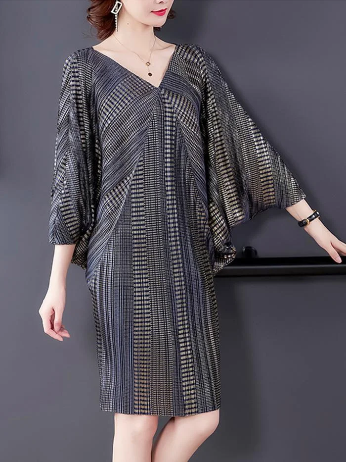Elegant cross bat sleeve loose slimming mid-length dress