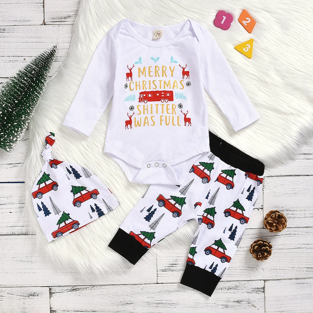 3PCS Merry Christmas Letter Printed Baby Set