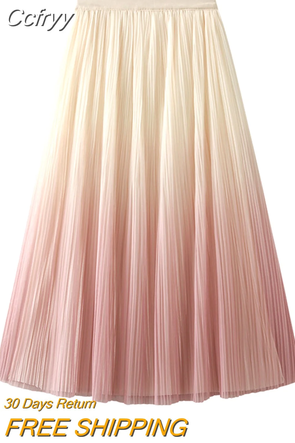 Huibahe Women Elastic Waist Gradient Pleated Midi Skirt Elegant Reversible Wearable A-line Skirt for Summer Spring QT2102