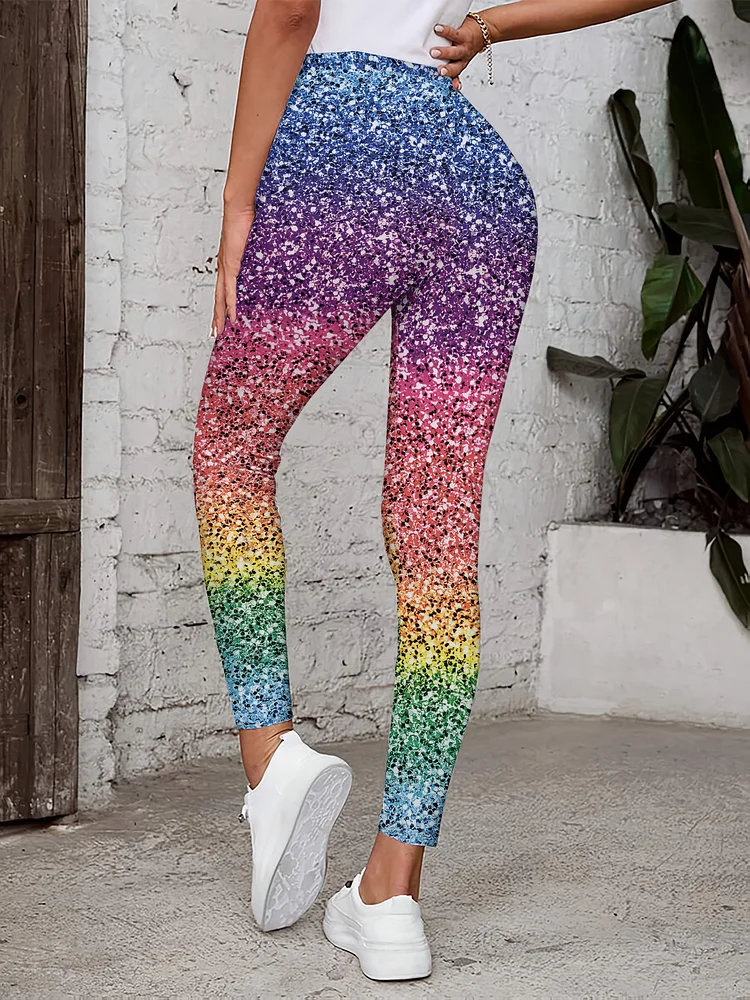 Women's Summer Pants Printed, Non-Glitter New Style Fashionable Long Pants Comfortable Versatile Simple Casual Attire Classic Vacation Style Rainbow Gradient Print