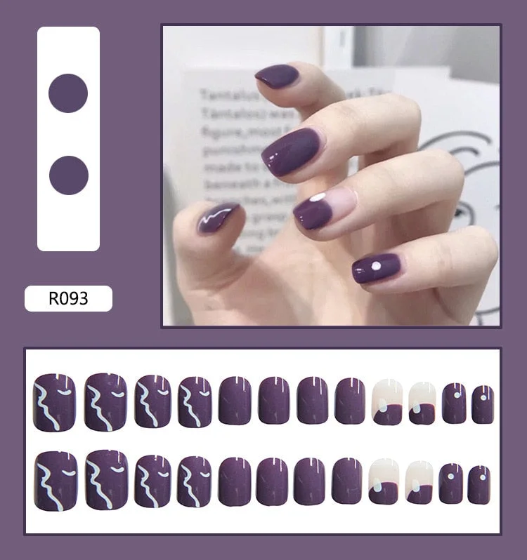 French Nails Art Tips Fake Nail Press on False with Glue Designs Set Full Cover Artificial Box Short Display Kiss Stick Square-Nail Inspo