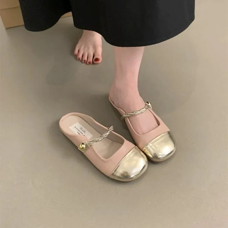 Yyvonne Half Slippers Women Summer Wear Gentle Fairy Style Temperament Soft Flat Bottom One Foot Pedal Late French Cool Drag