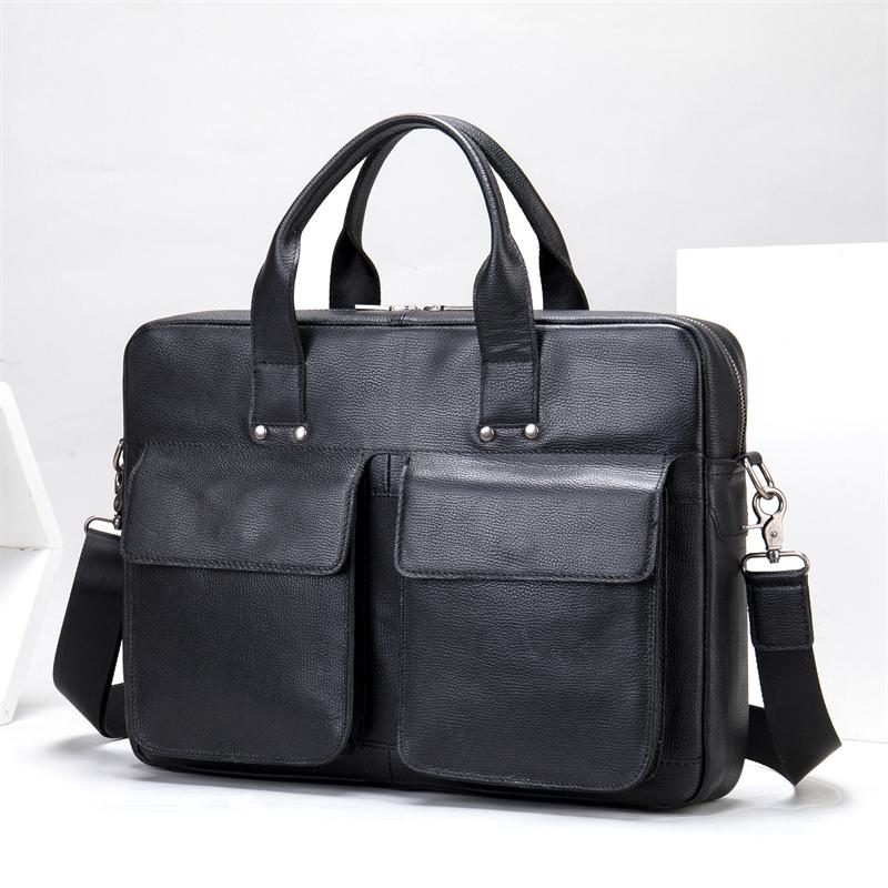 Men's Business Leather Handbag Large Capacity 15.6-Inch Computer Bag Shoulder Bag