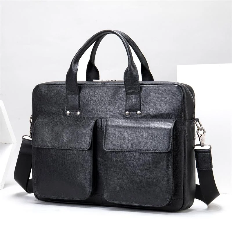 Men's Business Leather Handbag Large Capacity 15.6-Inch Computer Bag Shoulder Bag