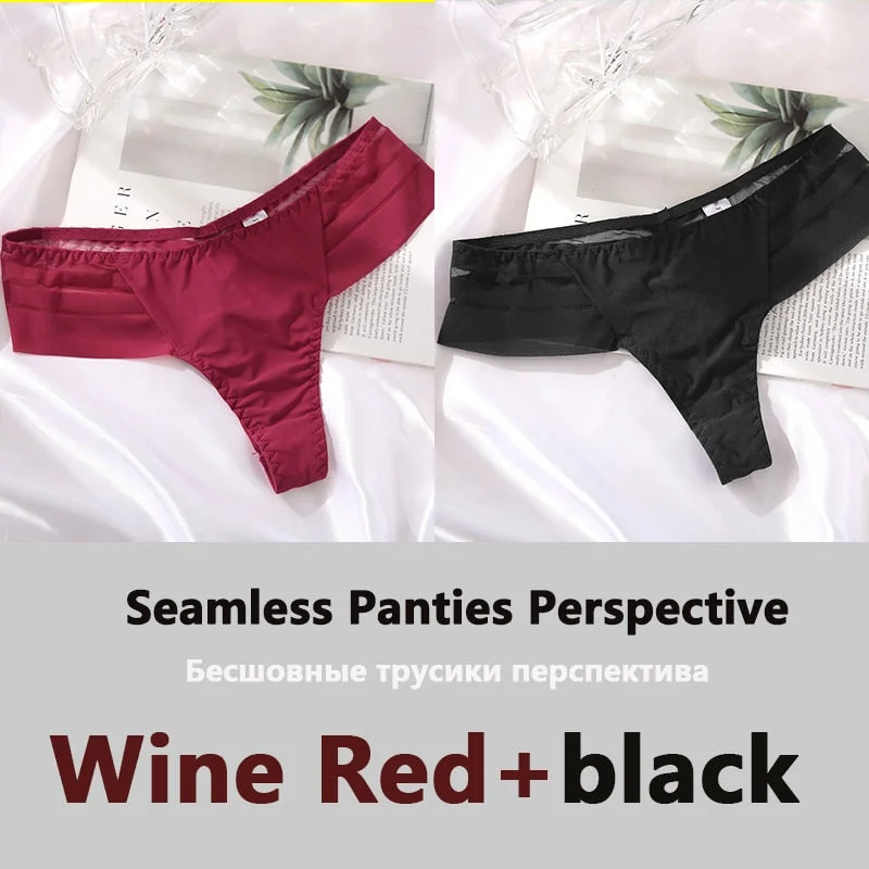 2PCS/Set Sexy Women's G-string Panties Seamless Panties Perspective Underwear See-Through Underpants Girls Intimates Lingerie