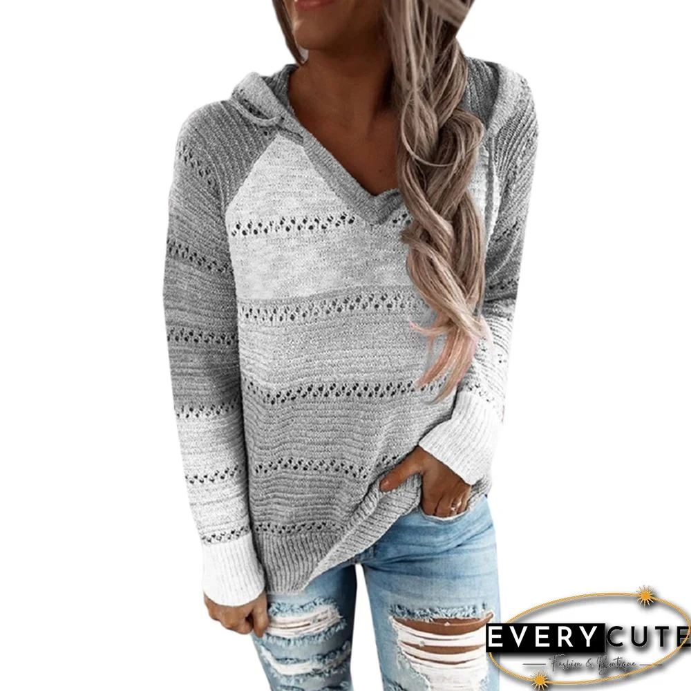 Light Gray Colorblock Hooded Sweater