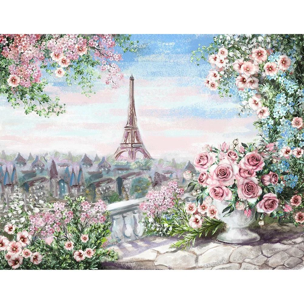 Full Round Diamond Painting - Flowers Eiffel Tower(30*40cm)