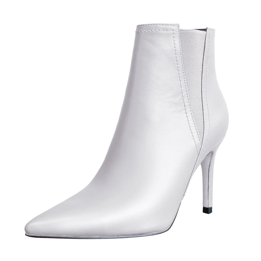 90mm Women Stiletto Middle Heel Pointed Toe Ankle Boots Matte-MERUMOTE
