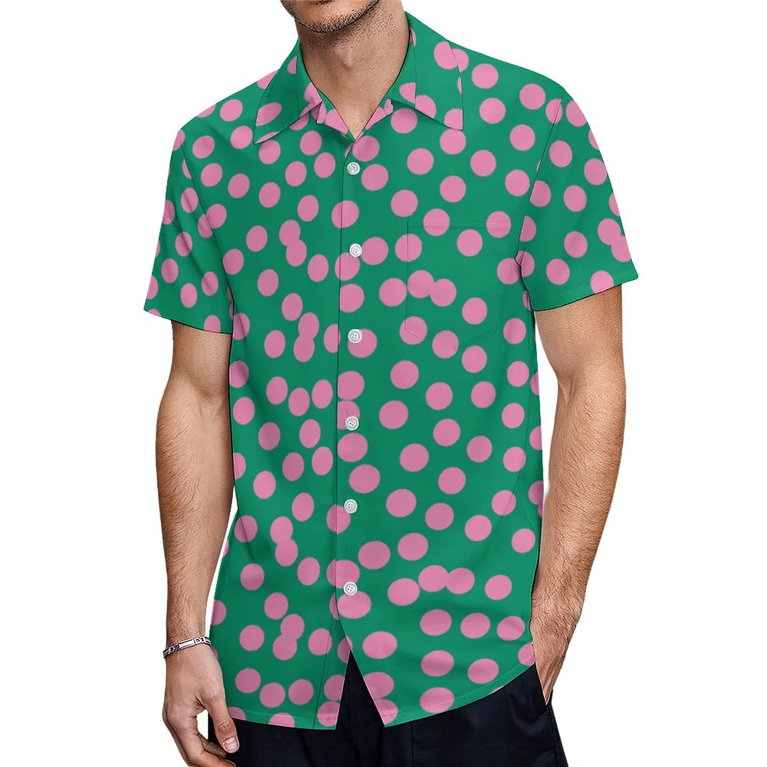 Short Sleeve Pink And Green Dots And Spots Hawaiian Shirt Mens Button Down Plus Size Tropical Hawaii Beach Shirts