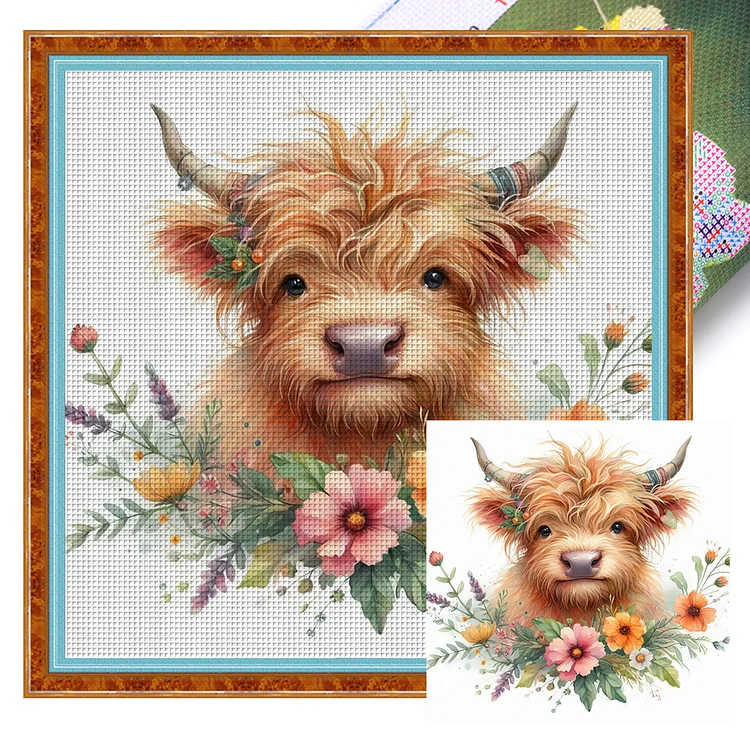 Flower And Grass Yak (40*40cm) 14CT Stamped Cross Stitch gbfke