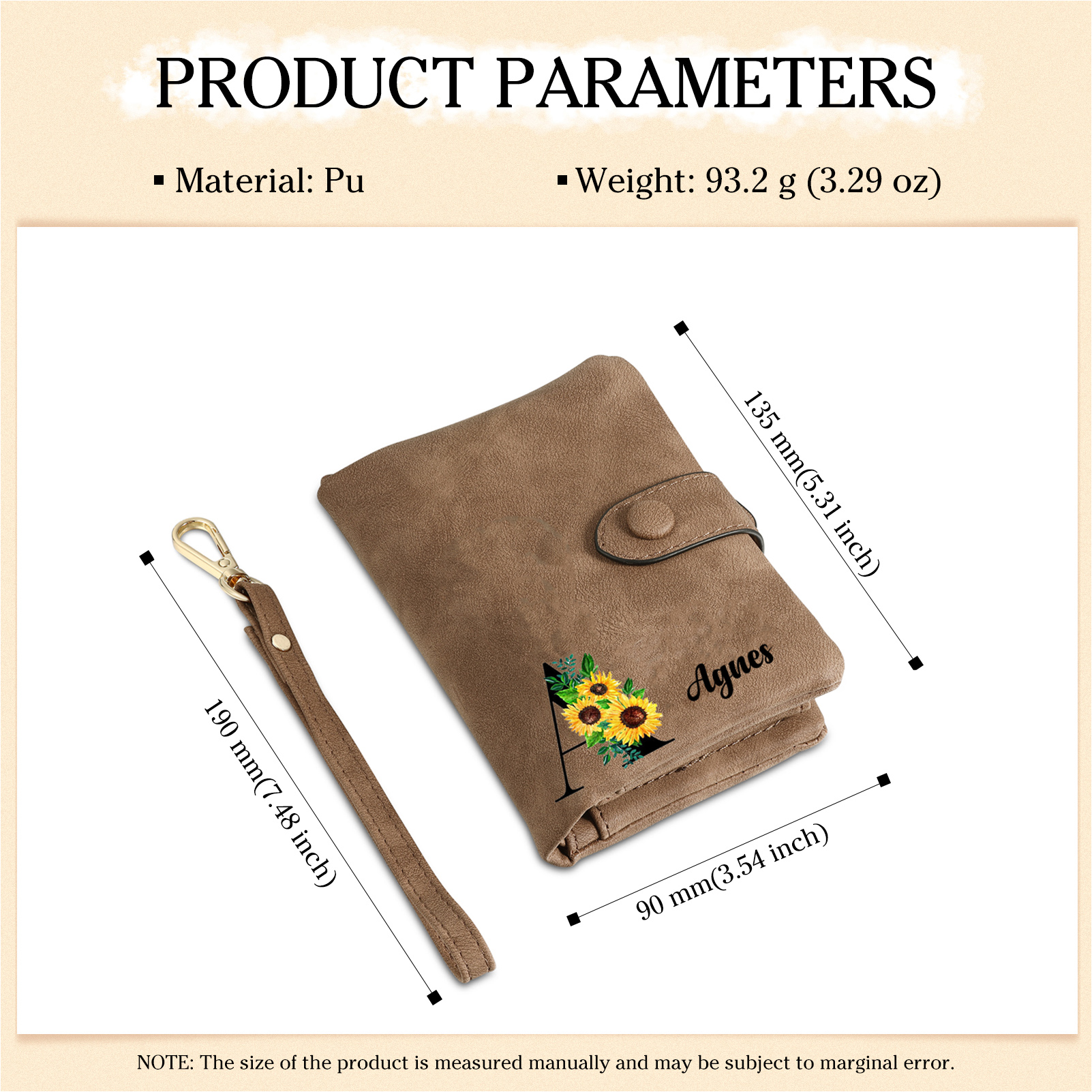 Portafoglio in PU pelle girasole con 1 letetra & 1 testo & 1 nome & 1 foto personalizzati per mamma/nonna