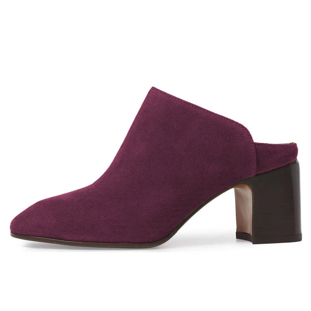Classic Purple Round Toe Block Heel Slip-On Women's Mules Shoes