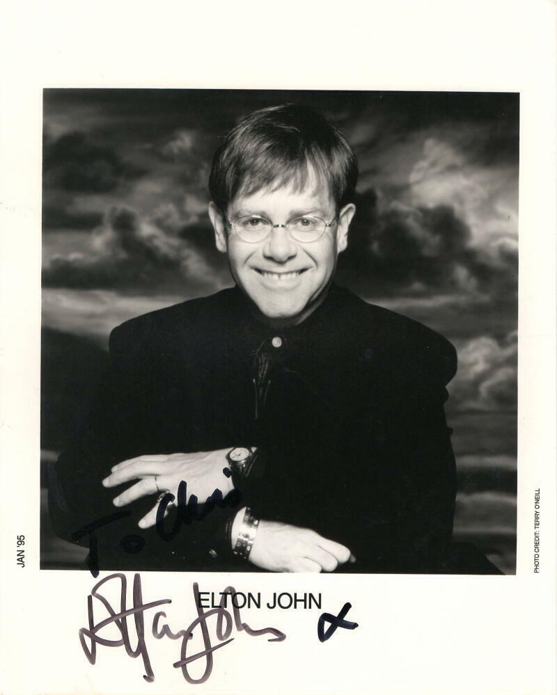 ELTON JOHN SIGNED AUTOGRAPH 8X10 Photo Poster painting TO CHRIS