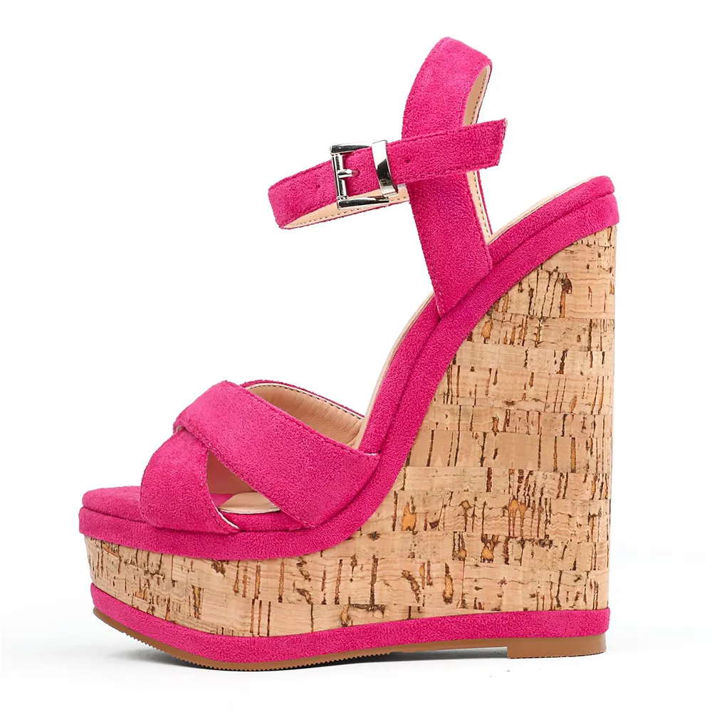 150mm/5.9" Women's Fashion Platform Wedge Sandals Heeled Buckle Shoes For Summer-vocosishoes