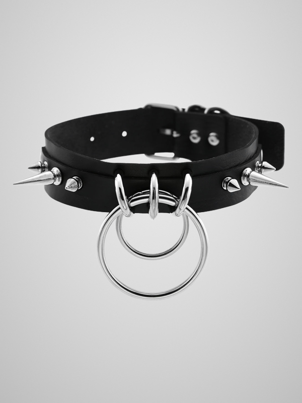 Statement Rivet Metal Rings PU Choker