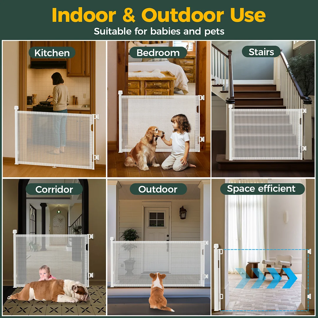 BEBANG Retractable Baby Gate, 71" Extra Wide, Retractable Dog Gate for Doorways, Stairs, Hallways, Indoor and Outdoor, Black