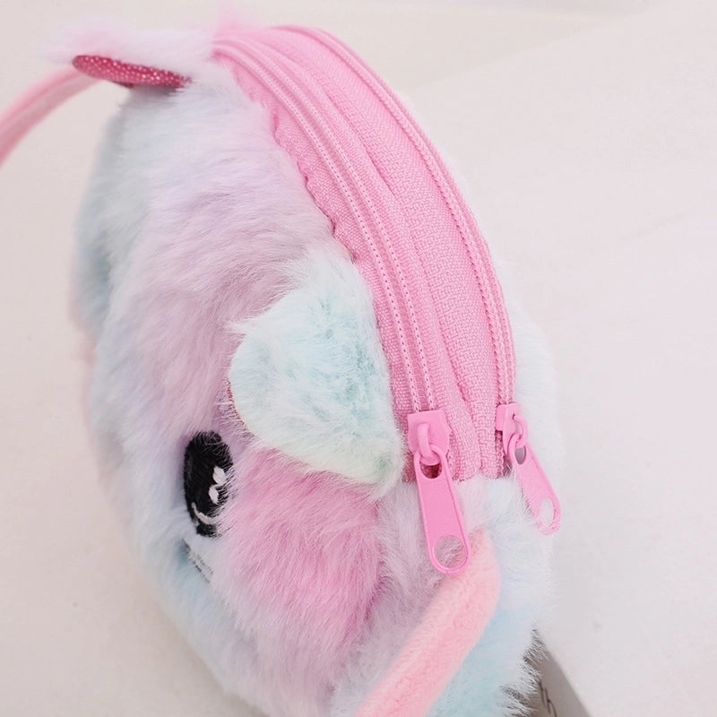 Girl’S Boy’S Small Plush Cartoon Cute Round Zipper Crossbody Bag