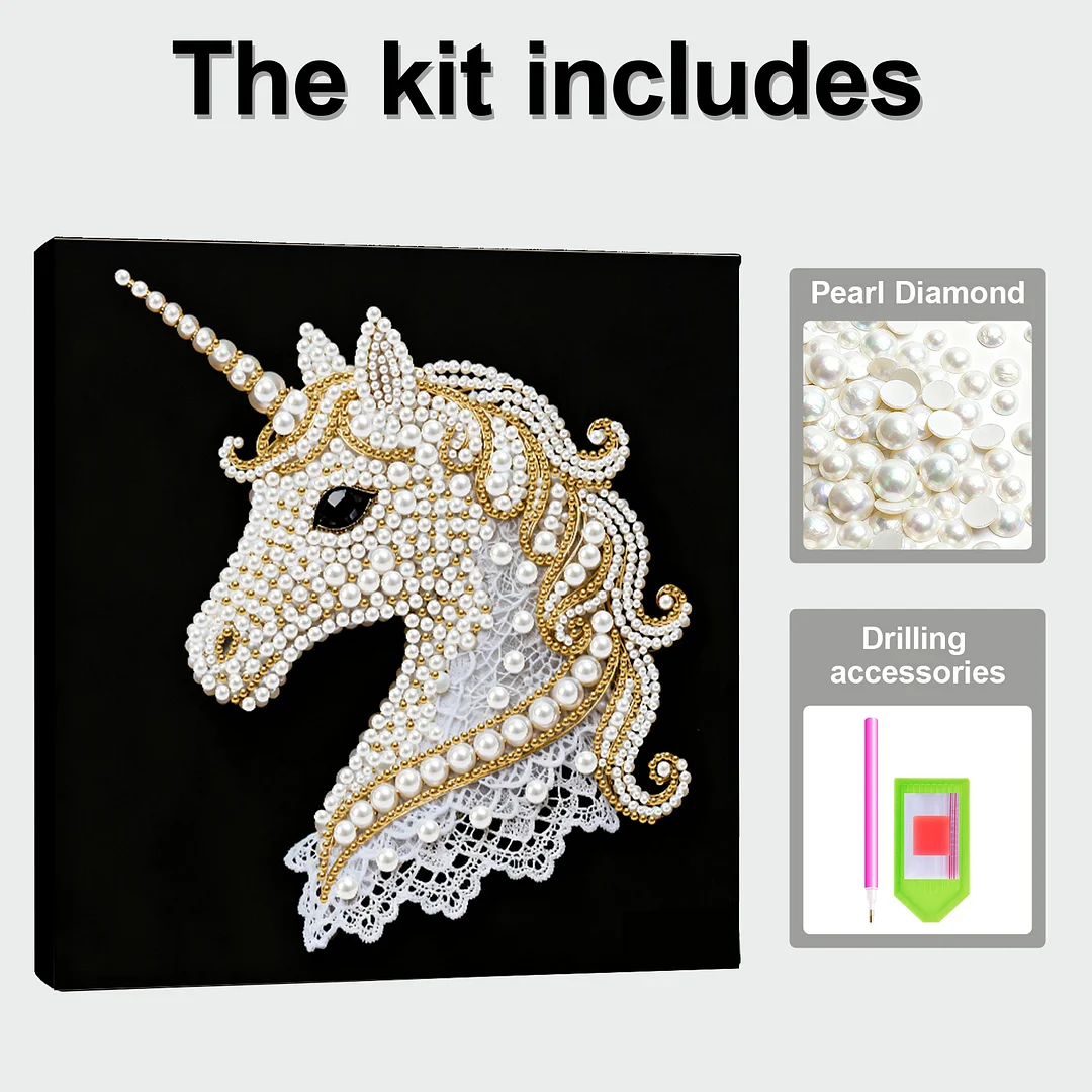 Unicorn DIY Pearl Diamond Art Kit for Adults Home Decor 25x25cm With Frame