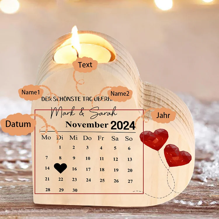 Kettenmachen Herzform Kerzenhalter-Personalisierte 2 Namen &  Datum & Jahr & Text Kerzenständer für Paare