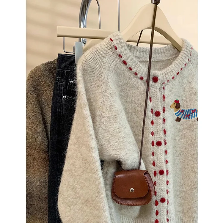 Athvotar Athvotar Soft Glutinous Thicken Round Collar Sweater Coat Women Autumn New Design Outside Wearing Lazy Knitted Shirt Top