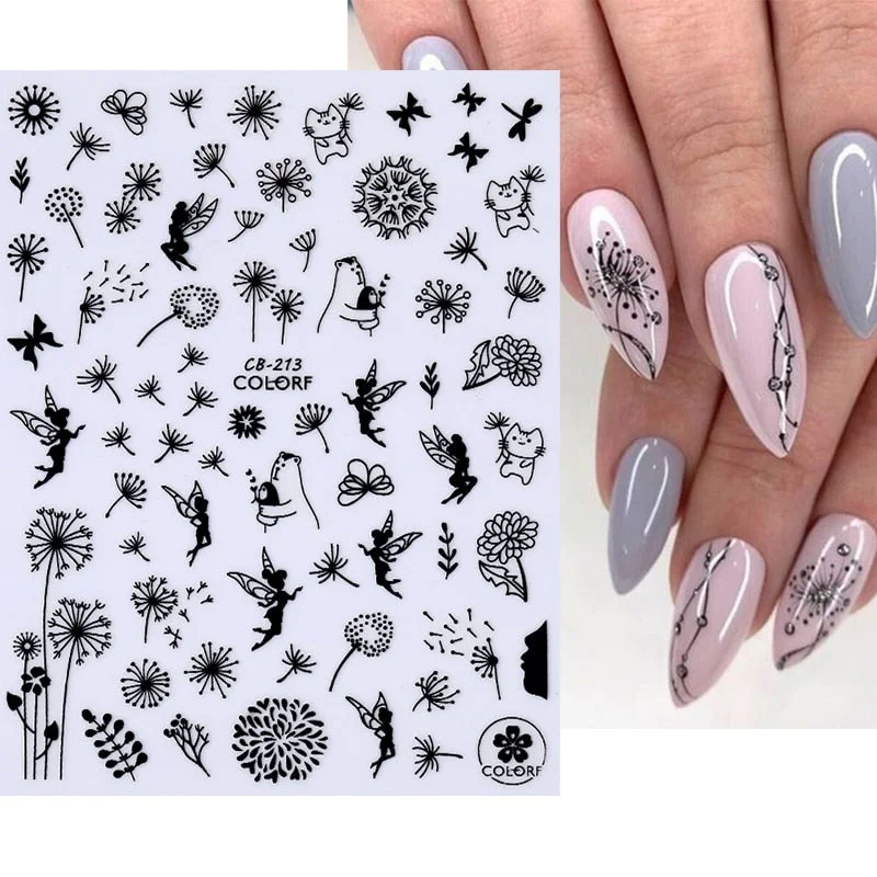 Dandelion Flower 3D Nail Stickers Women Face Abstract Butterfly Image Sexy Girl Christmas Slider Design Polish Nails Art Decals-Nail Inspo